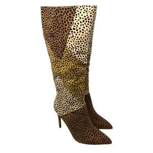 NWOB JustFab x Jesse James Decker Tan/Black Faux Suede Animal Print Boots Sz 10